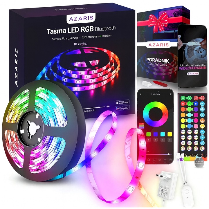 Banda LED RGB 10m, Azaris, 300 LED, control Bluetooth, set complet