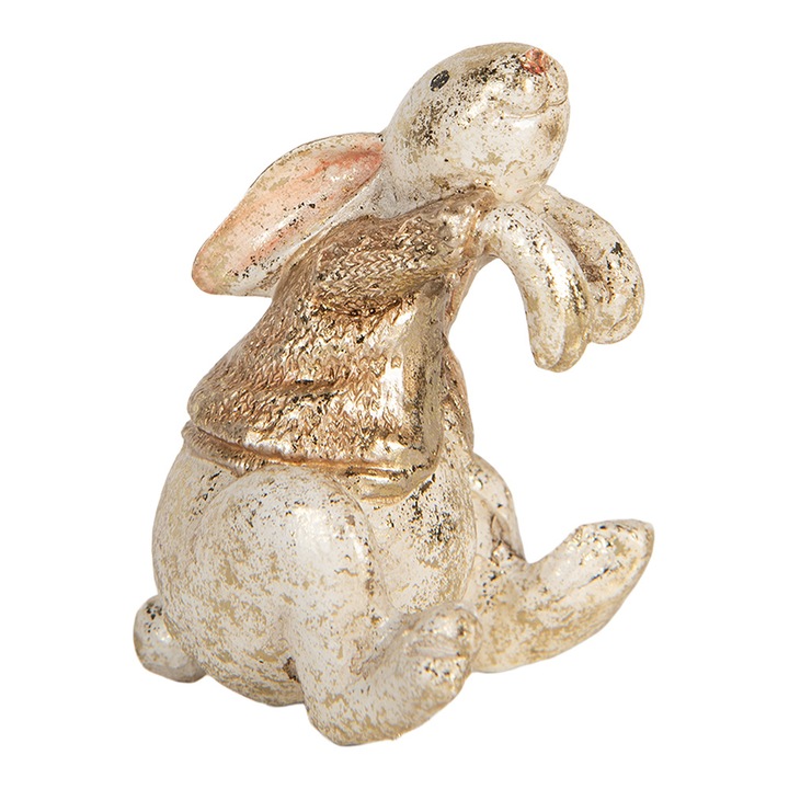 Figurina Iepuras Paste polirasina bej aurie 6x5x7 cm