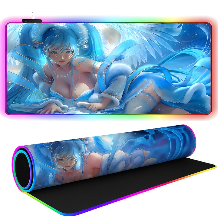 Mousepad Gaming TnsAround, model Sona 3D, 4 moduri iluminare LED, culoare Gheata, 90x40cm