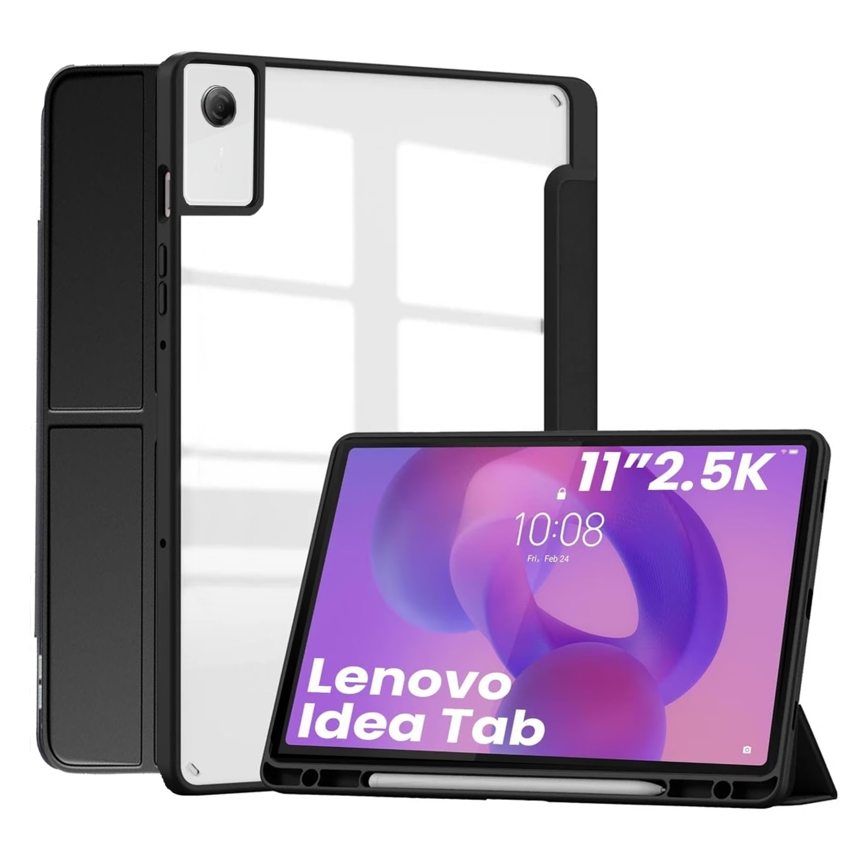 Husa Trifold Magnetica REVOMAG pentru Lenovo Idea Tab, 11", Negru, Ultra Slim, Spate transparent