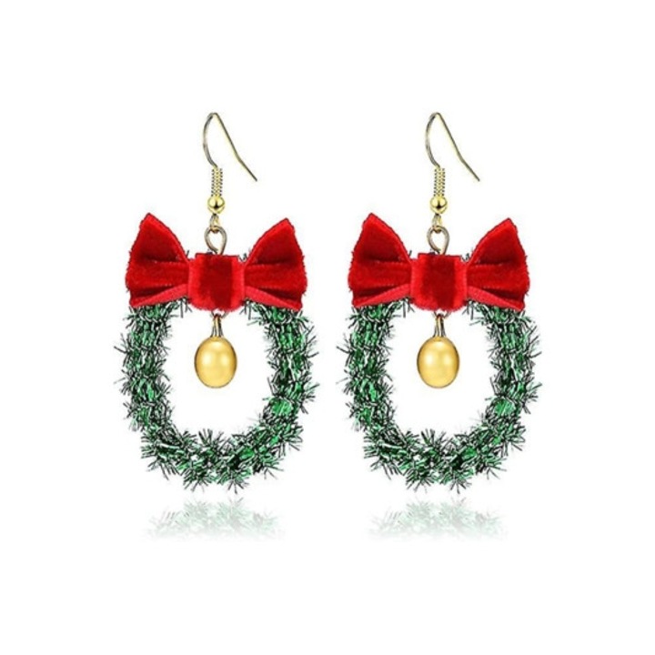 Karácsonyi dekoráció, füzér fülbevalók, karácsonyi piros masni, függő fülbevalók, újévi ajándék, újévi ajándék
