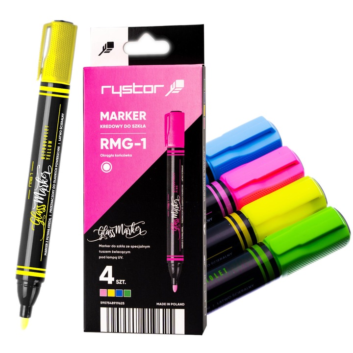 Set markere Rystor, 4 culori, tus fluid, pentru sticla