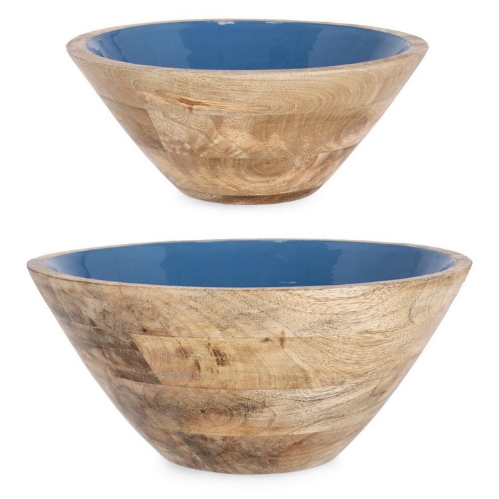 Комплект 2 купи от дърво, кафяв емайл, син Knossos Ø25, 5x10, 5h, Ø30, 5x14h