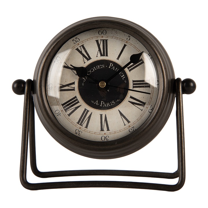 Fém asztali óra, krémesbarna, 12x5x11 cm