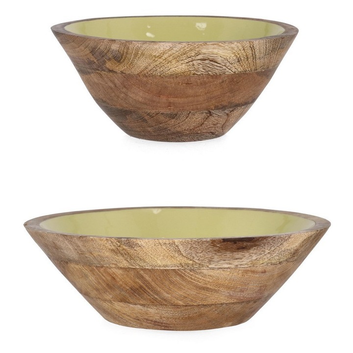 Set 2 boluri lemn mango email galben Thara Ø25,5x10,5h, ø30,5x14h