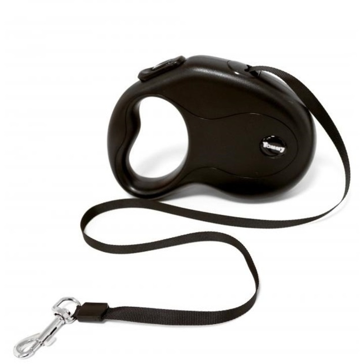 Lesa Retractabila pentru Caini Mici/Medii si Pisici, 3m/15Kg YM - Mecanica, Banda Textila, Sistem Franare, Carabina Rotativa