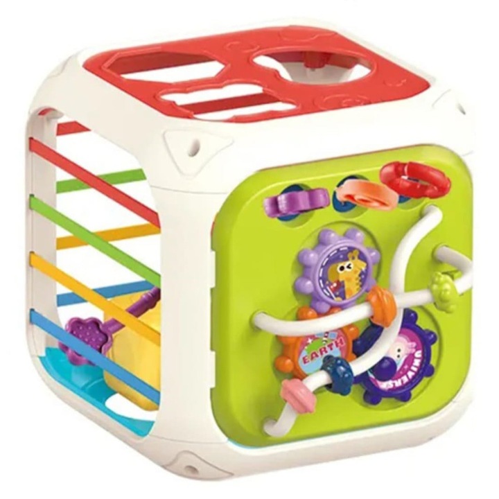 Cub educativ multifunctional 7 in 1, Wooden Toys, activități interactive, culori vii, 12+ luni