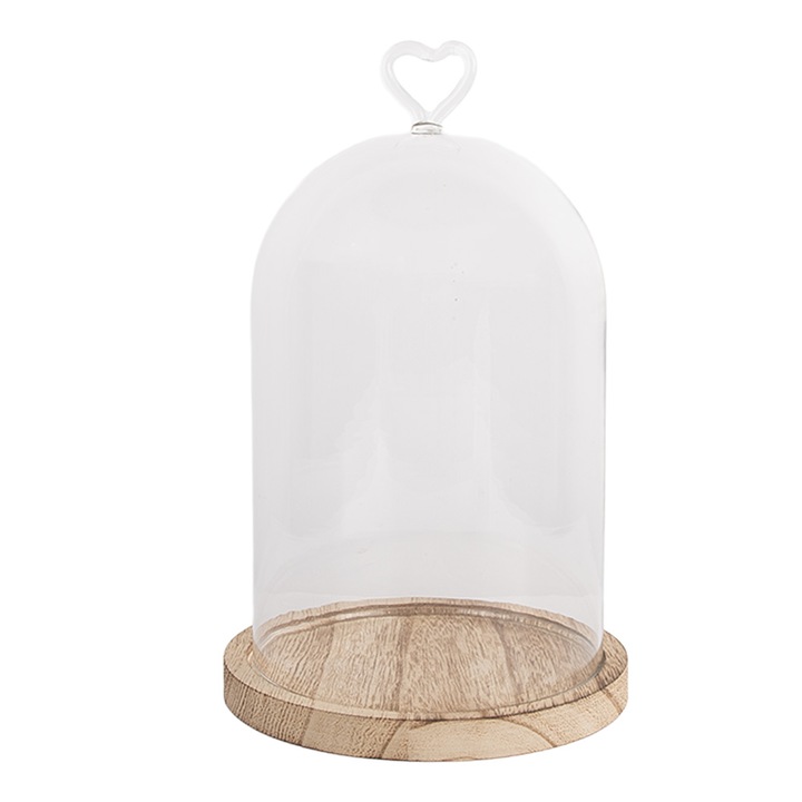 Platou decorativ lemn cupola sticla Ø 14x22 cm