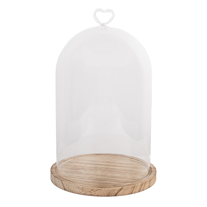 Декоративно плато дърво стъклен купол Ø 17x27 см