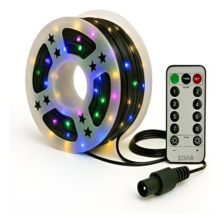 Instalație De Crăciun Liniară EDAR, 50m, 500 LED-uri, Telecomandă, Multicolor, IP44