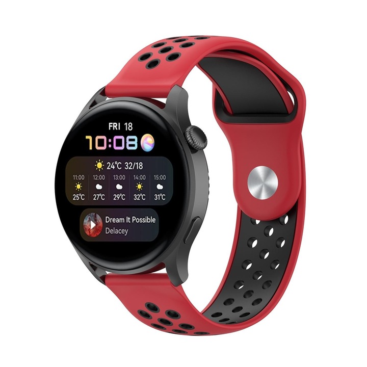 Szíj Huawei Watch GT2 / GT3 42mm, Samsung Galaxy Watch 4 / 5 / 6 / 7 / FE, Polar Ignite / 2 / 3 / Unite, Amazfit Bip GTR 42mm, GTS 2 / 2e / 3 / 4 / Mini, Garmin Venu / SQ, Vivoactive 3 / 5, Best Accessories, 20mm, Piros / Fekete