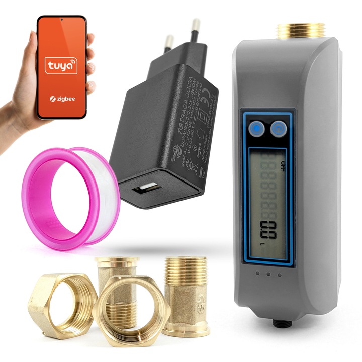 Vana de control al fluxului de apa inteligenta, Tuya, DN20 3/4" si DN25 1", conectivitate Wi-Fi, alimentare de urgenta