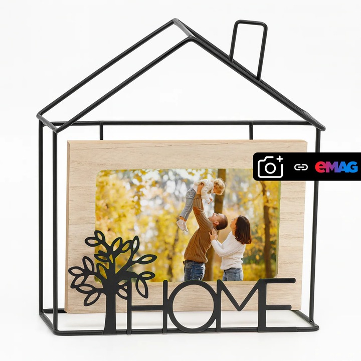 Rama Foto cu Cadru Metalic Casa Home 21x7x23 cm, Cu Fotografii Personalizate, Cadou Personalizat, Decor Modern, PhotoPoint