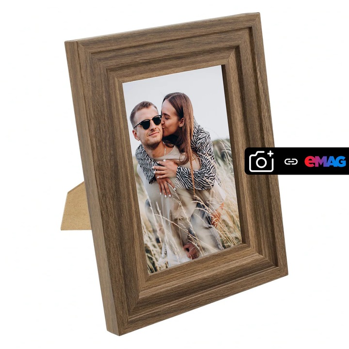Rama Foto cu Cadru din Lemn Maro Triplu 10x15 cm, Cu Fotografii Personalizate, Cadou Personalizat, Decor Clasic, PhotoPoint