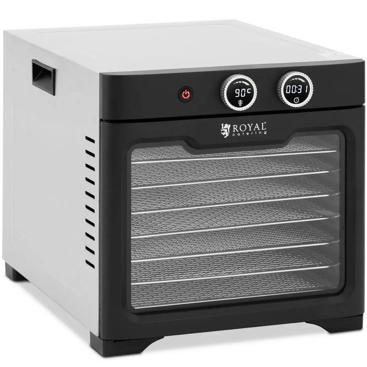 Deshidrator alimentar Royal Catering, 26l, 8 rafturi, 800W, argintiu metalic