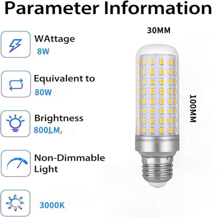 LED крушка E27 HCT STYLE®, 8W Еквивалент 80W, 800 lm, 3000K Топла Светлина, Дълъг Живот 30.000 Часа