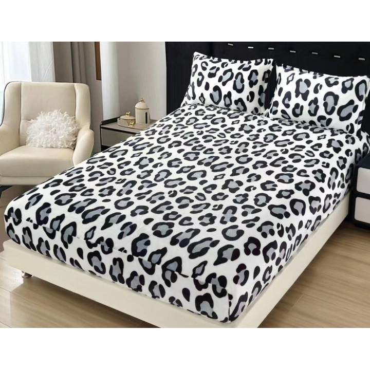 Husa Pat Dublu si Fete de Perne, Cocolino, Imprimeu Animal Print, 3 piese, 2 persoane, 180x200cm, Non Culori