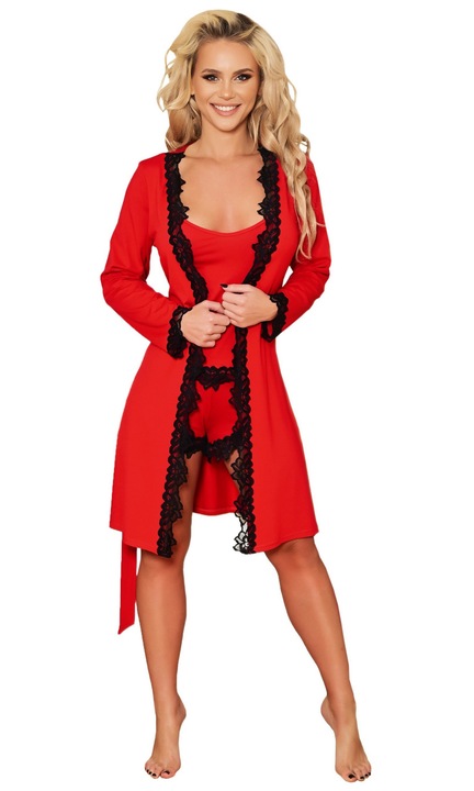 Halat de casa, Kalimo, Flores, dantela florala, rosu, viscoza