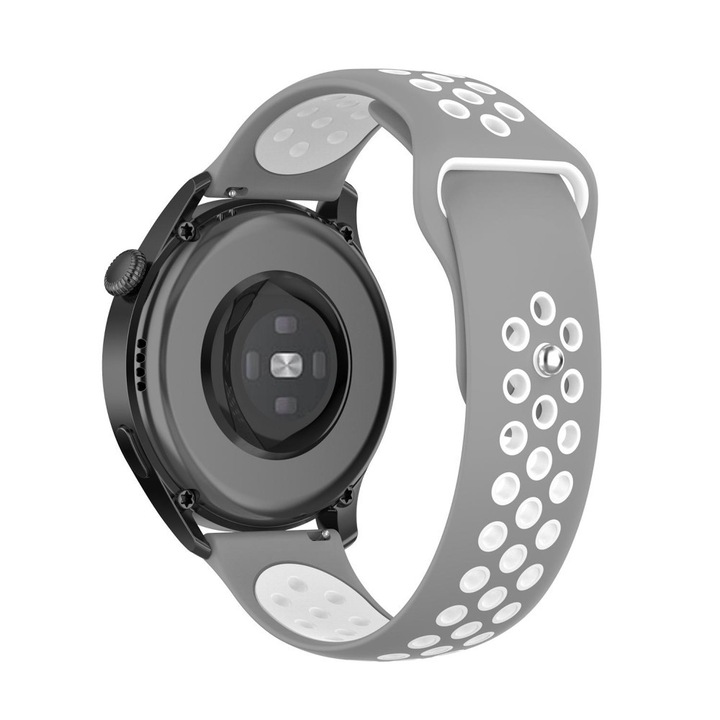 Силиконова каишка, съвместима с Huawei Watch GT4 41mm, GT5 41mm, GT5 Pro 42mm, GT6 41mm, Xiaomi Watch S4 41mm, Realme Band 2, Best Accessories, 18mm, Сив / Бял