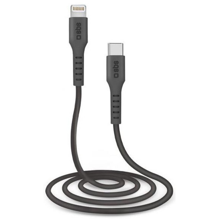 Cablu de date, SBS, USB-C la Lightning SBS, 1m, negru, incarcare rapida, transfer date