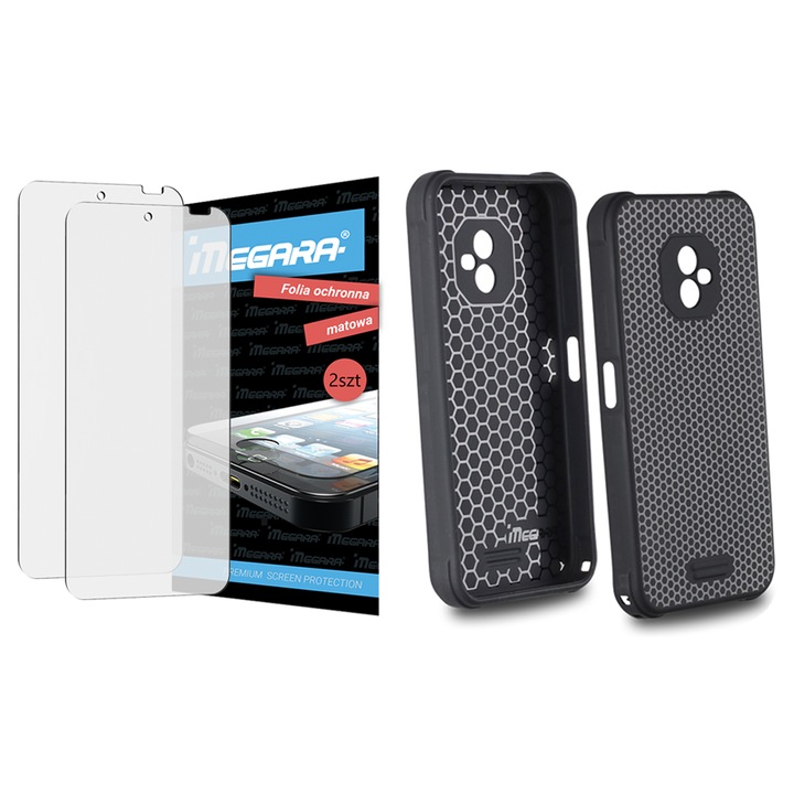 Folie protectoare mată + etui TPU Megara pentru telefon HAMMER RANGER 6", anti-amprente, negru