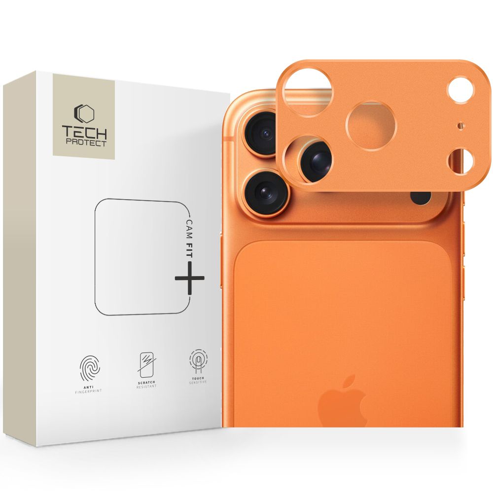 Protectie camera foto din aluminiu Tech-Protect Camalloy Fit Plus compatibila cu iPhone 17 Pro Max, Cosmic Orange