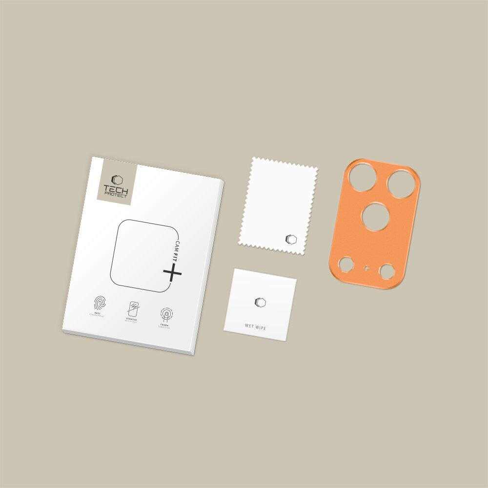 Protectie camera foto din aluminiu Tech-Protect Camalloy Fit Plus compatibila cu iPhone 17 Pro Max, Cosmic Orange