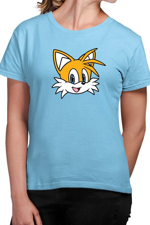 Tricou dama SONIC the Hedgehog OPT Tails Face, Albastru deschis