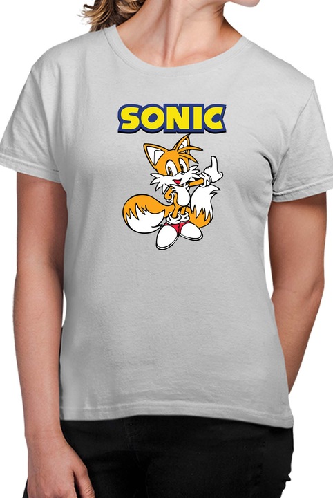 Tricou dama SONIC the Hedgehog OPT Tails, Gri melange