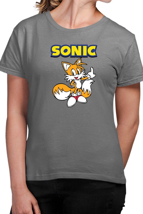 Tricou dama SONIC the Hedgehog OPT Tails, Gri inchis melange