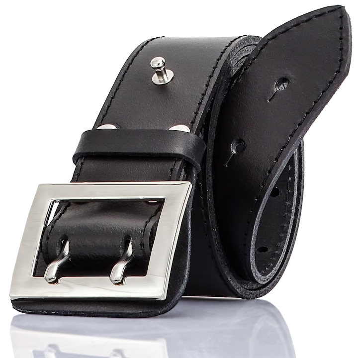 Curea barbati piele naturala, stil militar, catarama dubla, GRACIO GT-14, Negru, 150