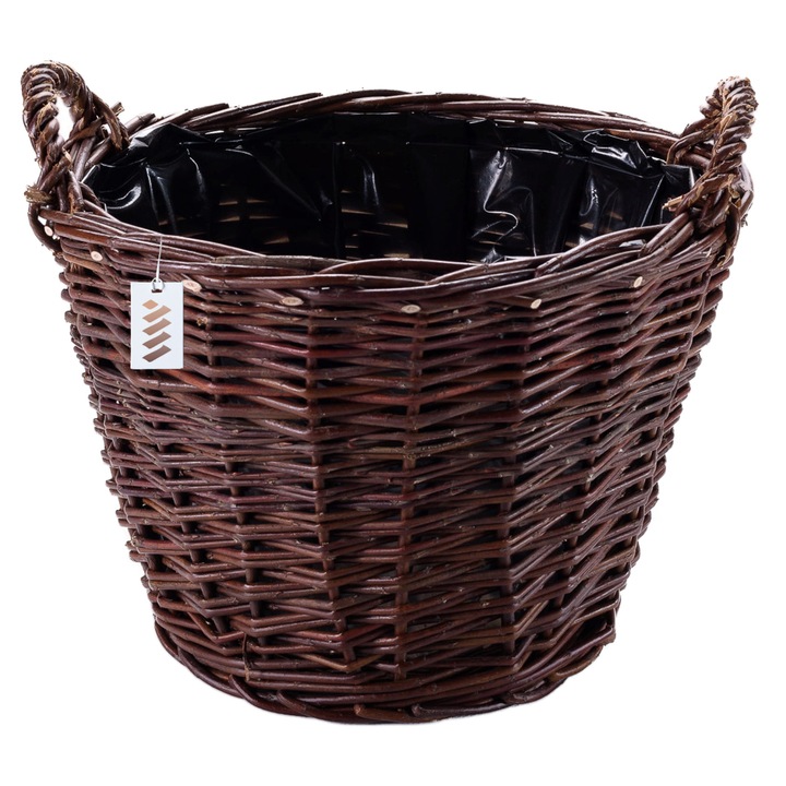 Cos de rufe, Wicker World, 30cm, rachită închisă la culoare, cu 2 mânere