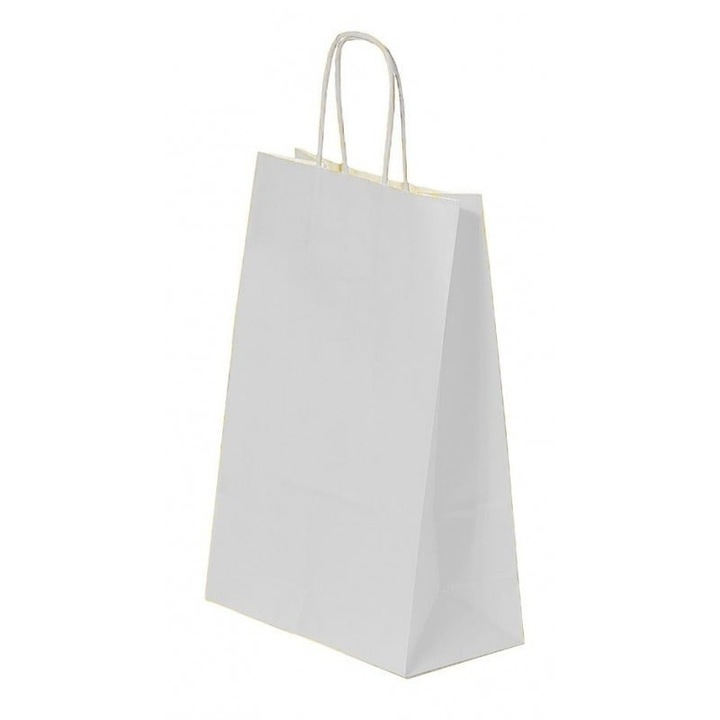 Punga pentru Cadou, 180x220x80mm, 90 g/mp, cu Manere Rasucite, Hartie, Alb, 5Buc/Set