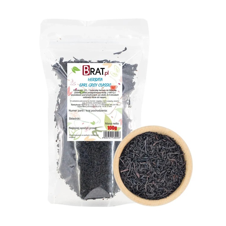 Ceai Earl Grey Classic 100g, Brat.pl, negru, cu ulei de bergamota