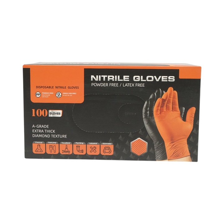 Manusi din nitril negru, 100 buc/set, marimea L, textura diamond grip
