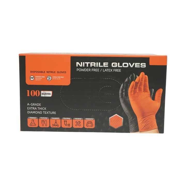 Manusi de unica folosinta Breckner, nitril negru, textura diamond grip, marime M, 10 mil, set 100 bucati