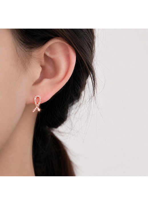 Cercei din Argint 925 cu Zirconiu, Cercei Model Intersectat, Stil Minimalist si Fashion, 1.5x0.6 cm, Aur Roz