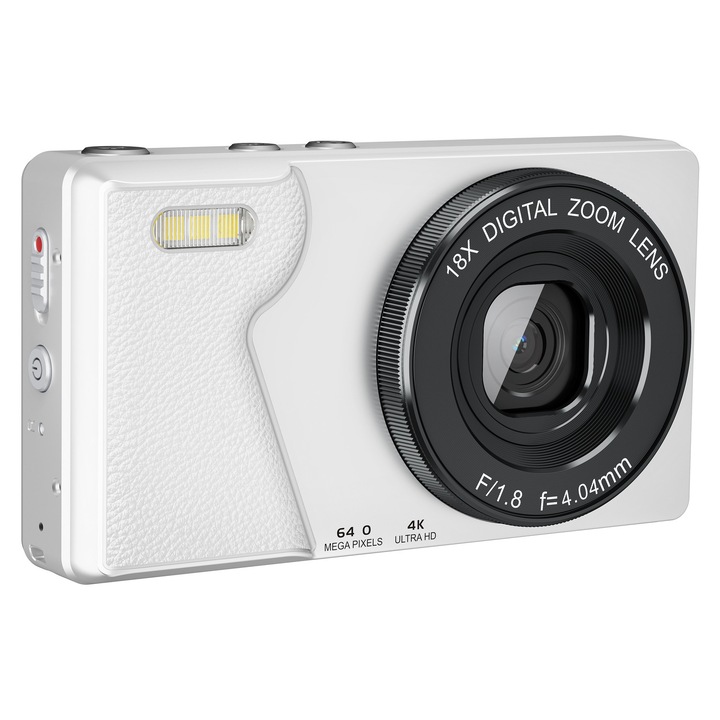 Cameră foto compactă ORBER, 20MP, înregistrare video 4K, zoom 18x, alb