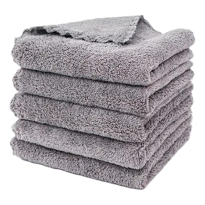 5 Lavete Gri Din Microfibra Premium Fara Margini Cusute Pentru A Elimina Riscul Zgarieturilor Fine, 40x40 cm, 380 GSM