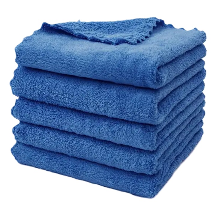 5 Lavete Albastre Din Microfibra Premium Fara Margini Cusute Pentru A Elimina Riscul Zgarieturilor Fine, 40x40 cm, 380 GSM