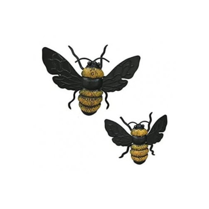 Set 2 decoratiuni pentru gradina, albine, metal, negru/gălbenu, 22x15cm, 17.5x12cm