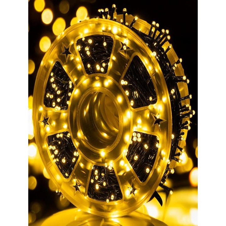 Instalație Luminoasă Rola 50M, 240 LED Alb Cald, Controler Multifuncțional, Inclus Fundițe Cadou