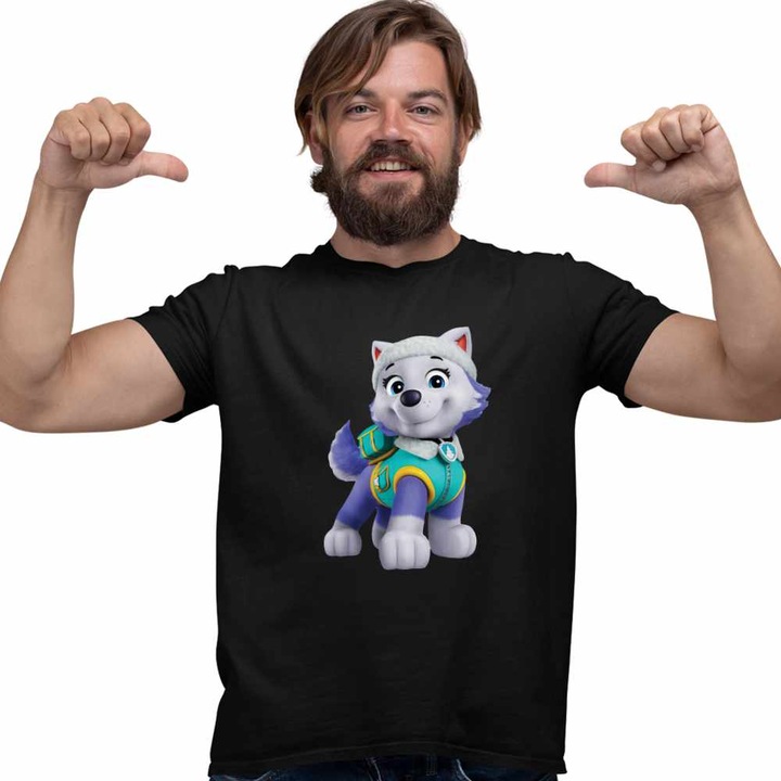 Tricou Barbati Paw Patrol Everest Patrula Catelusilor Pompier, CoolTrend, negru, marime S