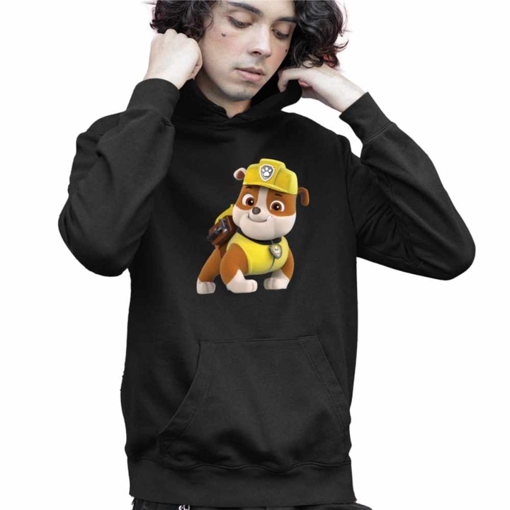 Hanorac Copii Baieti Paw Patrol Rubble Patrula Catelusilor Mecanic, Negru