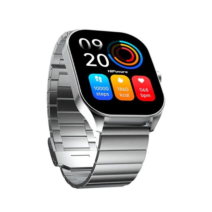 Smartwatch Garett Viva, argintiu, curea din otel, 1.3 inch, pentru femei