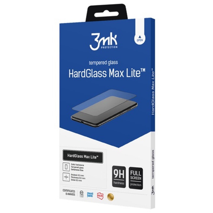 3mk hard glass max lite képernyővédő üveg, 3d, 0.3mm, 9h, fekete, kompatibilis: Samsung A37 5G
