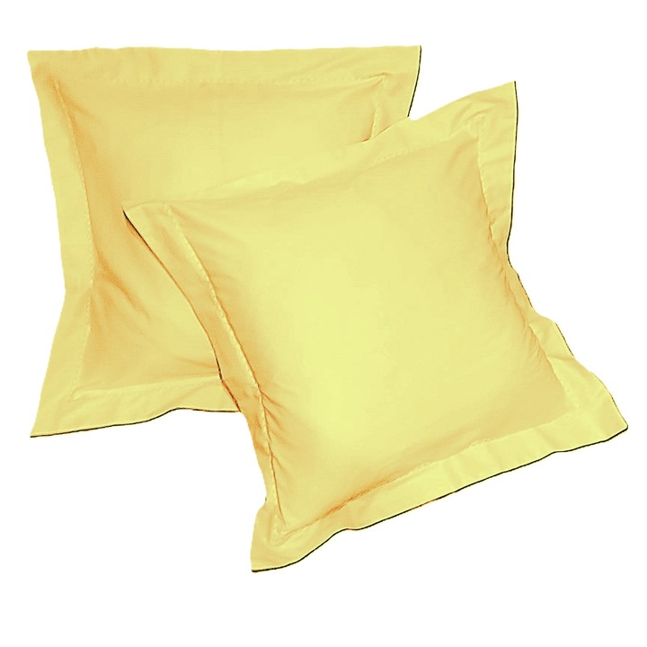 Set 2 x Fata de perna, 45 cm x 45 cm, Casa Bucuriei, model Imperial, galben, Bumbac 100%