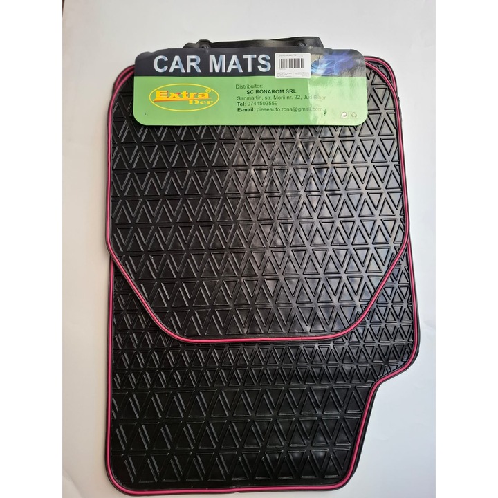 Set covoare auto Extra, 4 bucăți, cauciuc sintetic, negru cu margine roșie