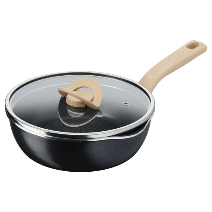 Tigaie Tefal One Pick G1662524, 22 cm, neagra-silver, cu capacitate antiaderenta, indicator de temperatura
