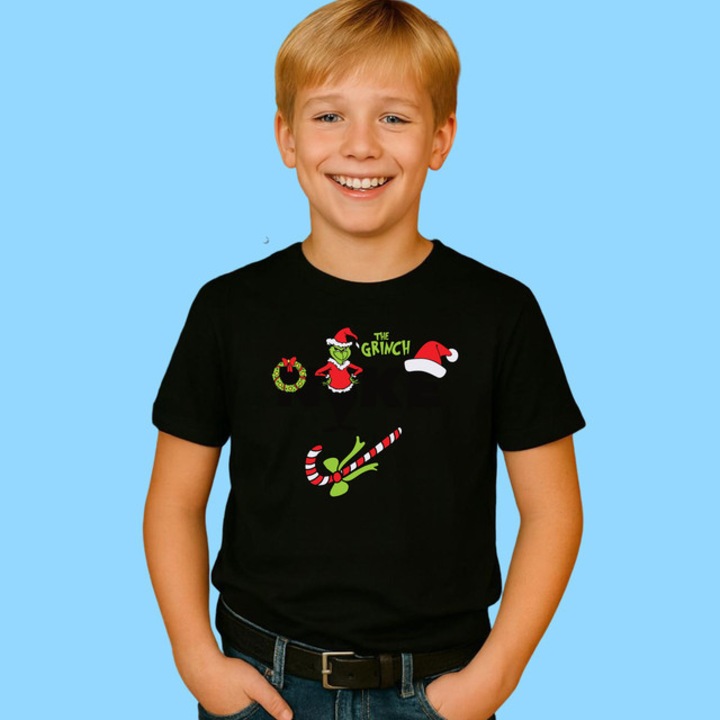 Tricou Copil Baiat Craciun v1476, Negru